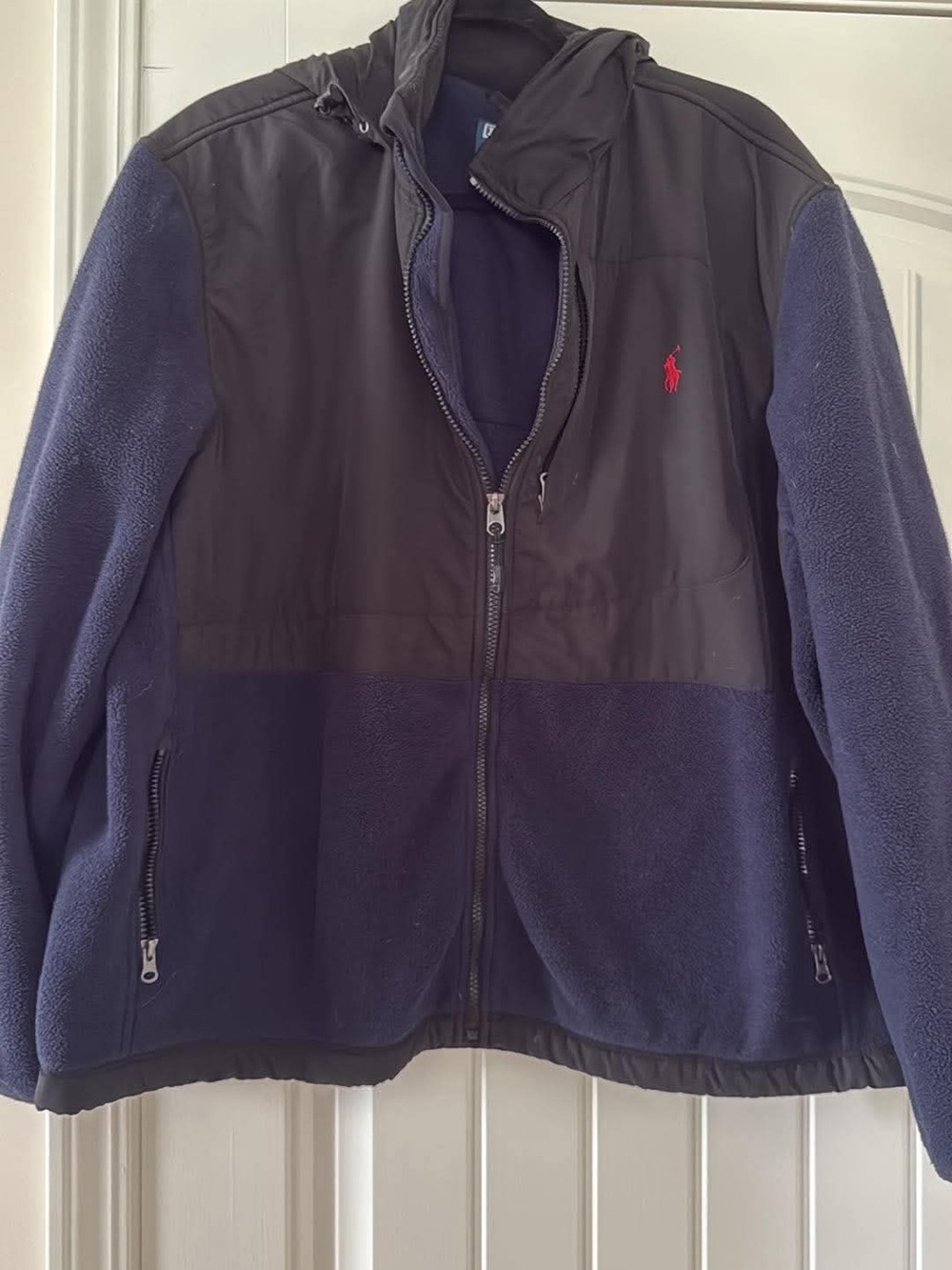 Polo by Ralph Lauren Navy & Black Hooded Fleece Jacket with Red Polo Logo